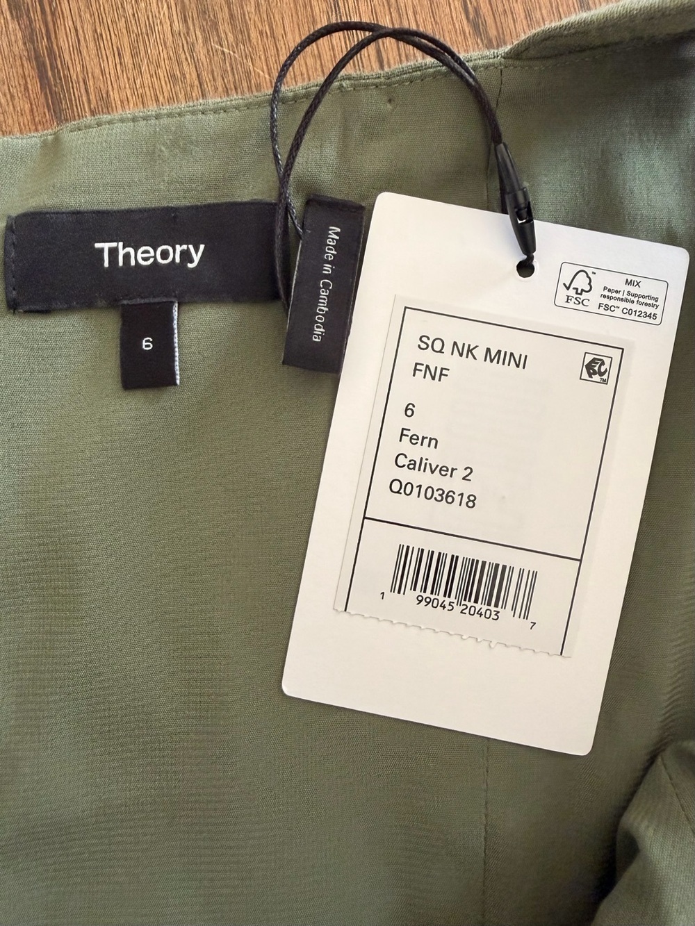 NWT Theory Olive Green Square-Neck Mini Dress, linen blend - Picture 4 of 5